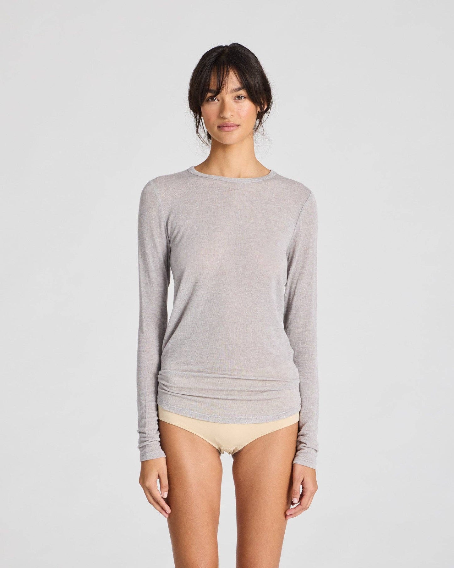 Maglia a maniche lunghe Thyra in lana grigio mélange chiaro