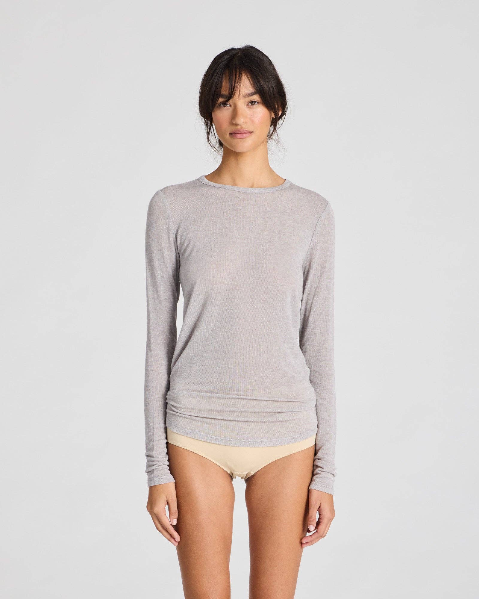 Maglia a maniche lunghe Thyra in lana grigio mélange chiaro