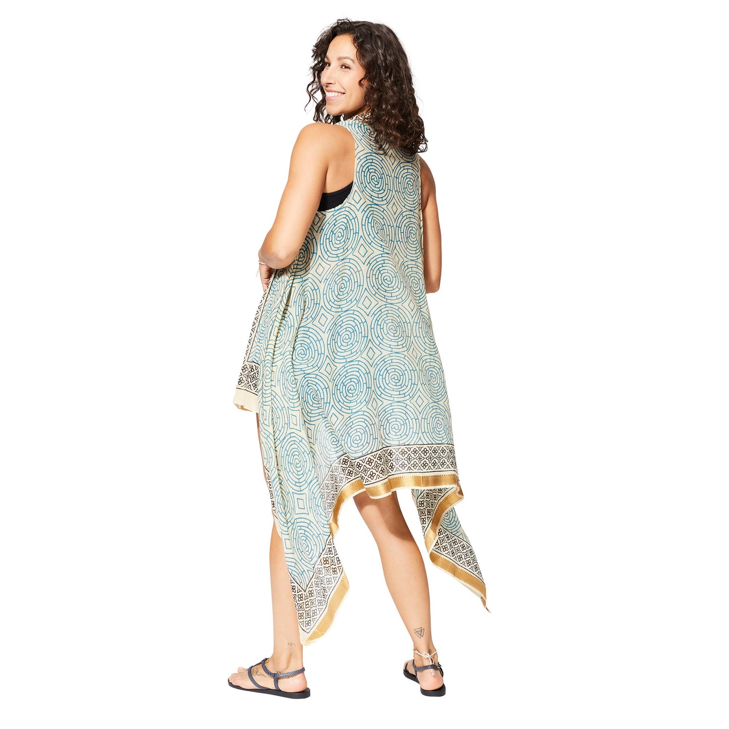 Kimono estivo midi senza maniche in cotone