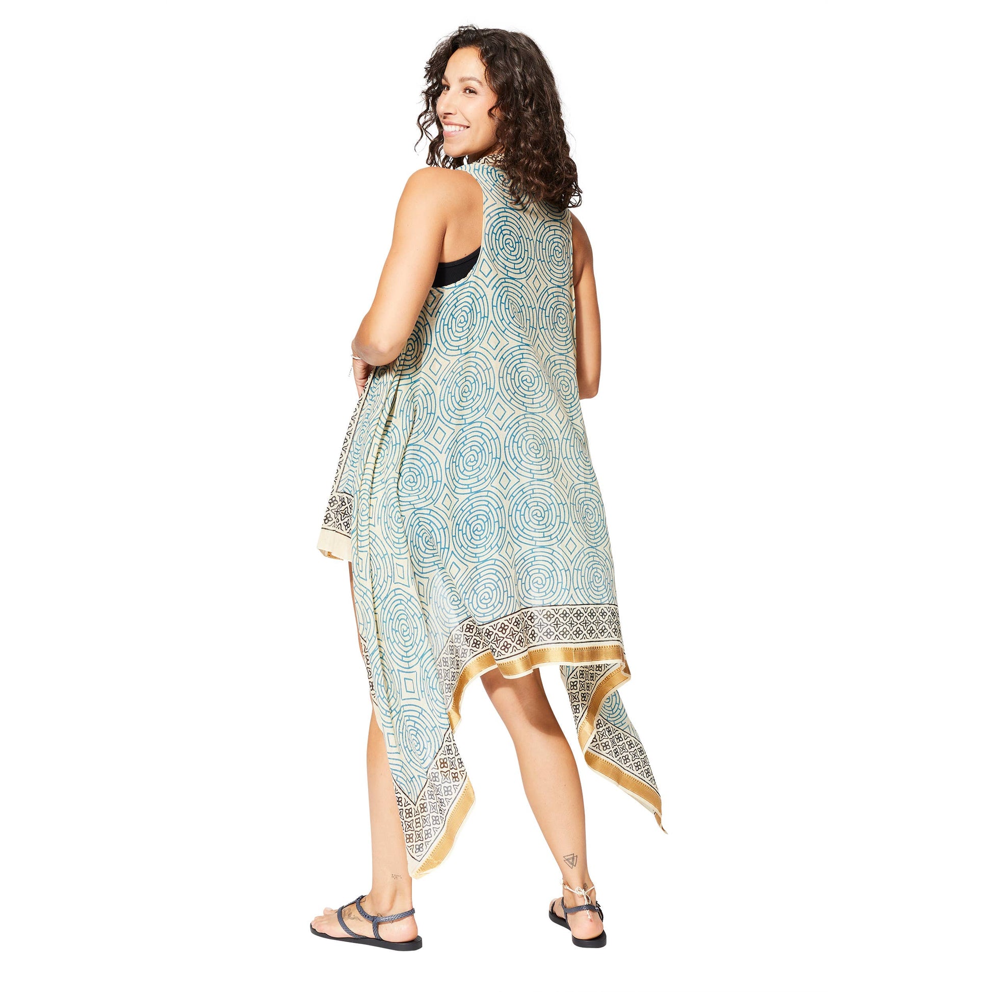 Kimono estivo midi senza maniche in cotone