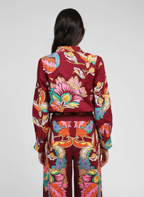 Camicia crop a fantasia floreale con nodo frontale