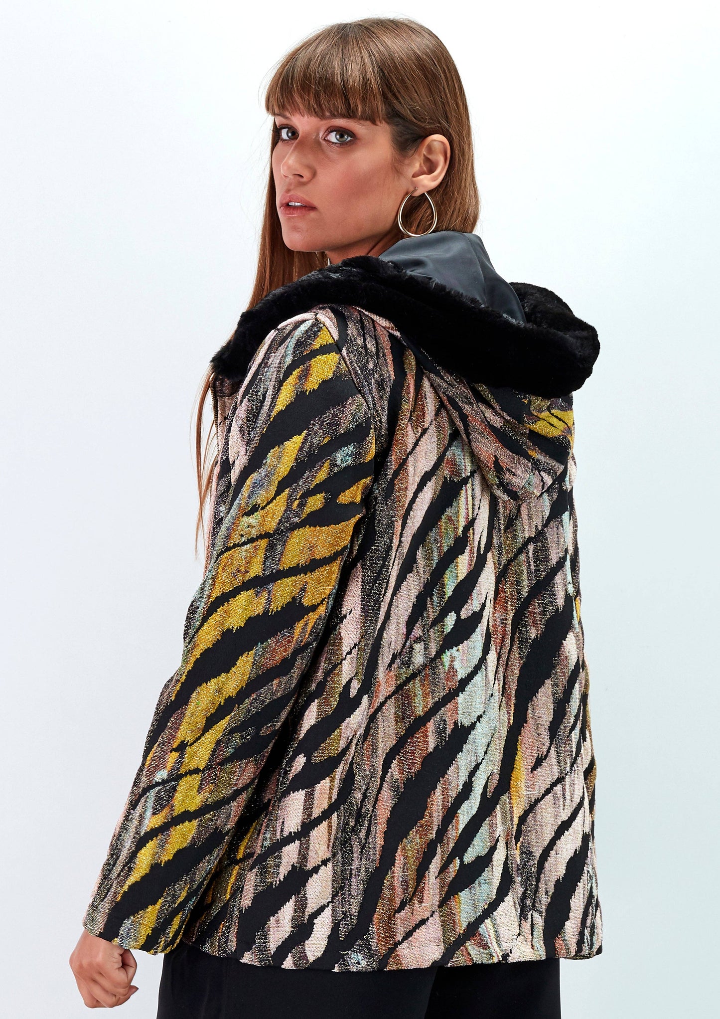 Giacca con cappuccio jacquard multicolor