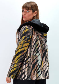 Giacca con cappuccio jacquard multicolor