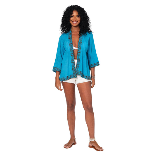 Kimono estivo corto in cotone con maniche svasate