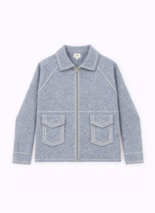 Gilet Niba grigio con zip e cuciture a contrasto