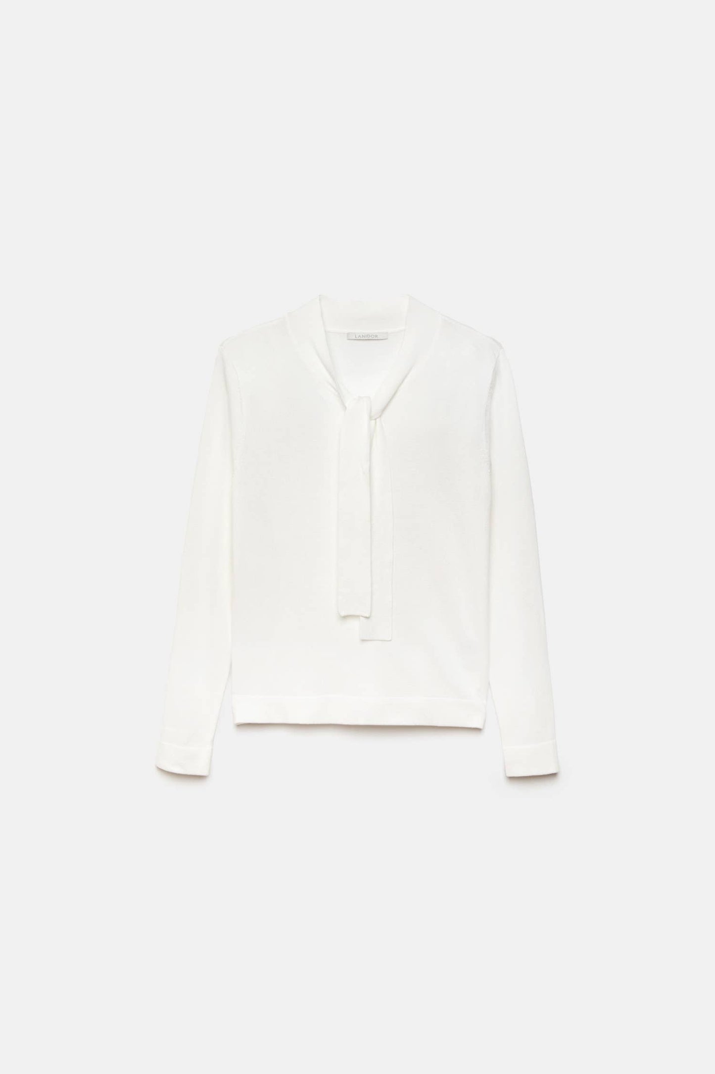 Maglione in maglia rasata con scollo a V e fiocco
