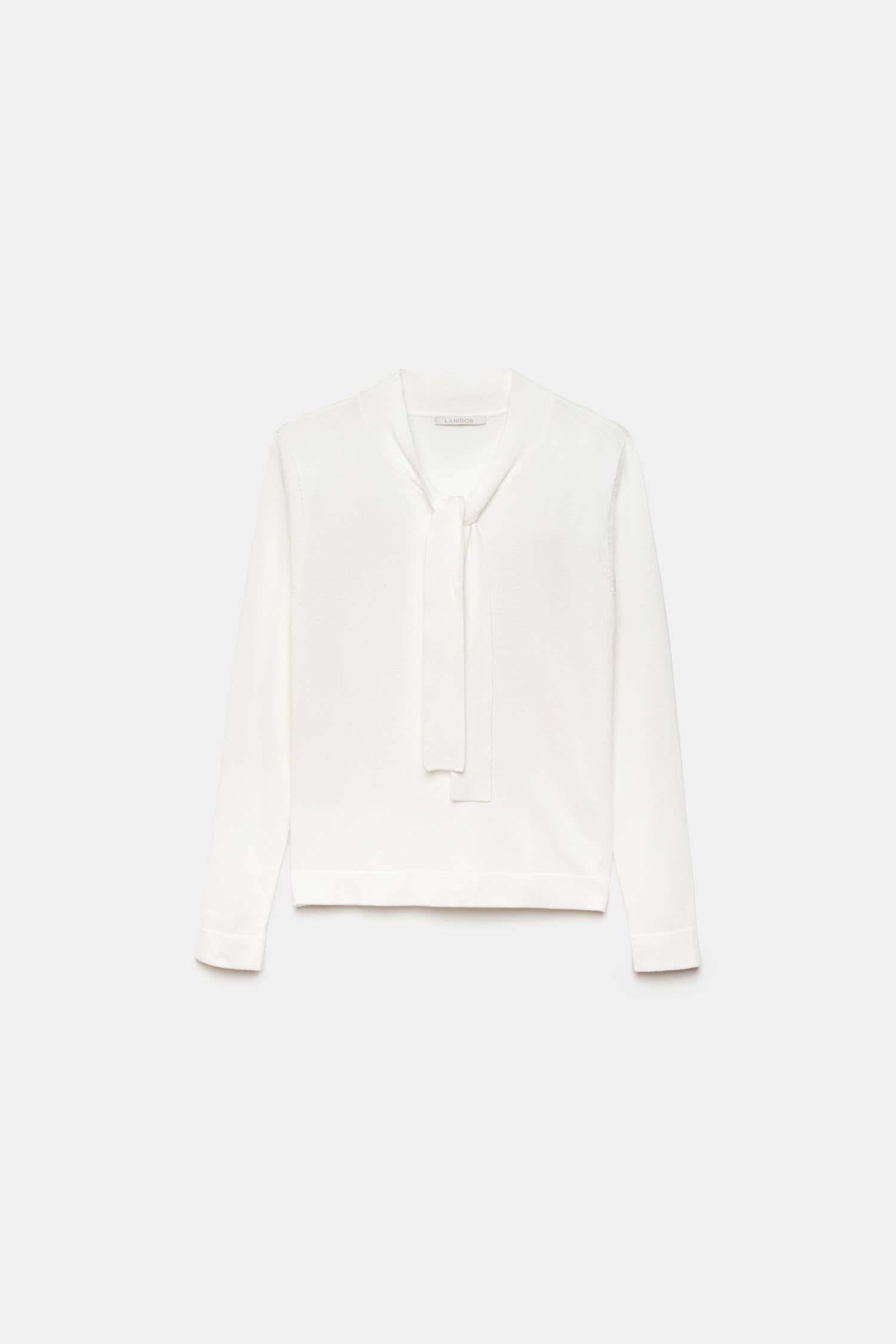 Maglione in maglia rasata con scollo a V e fiocco