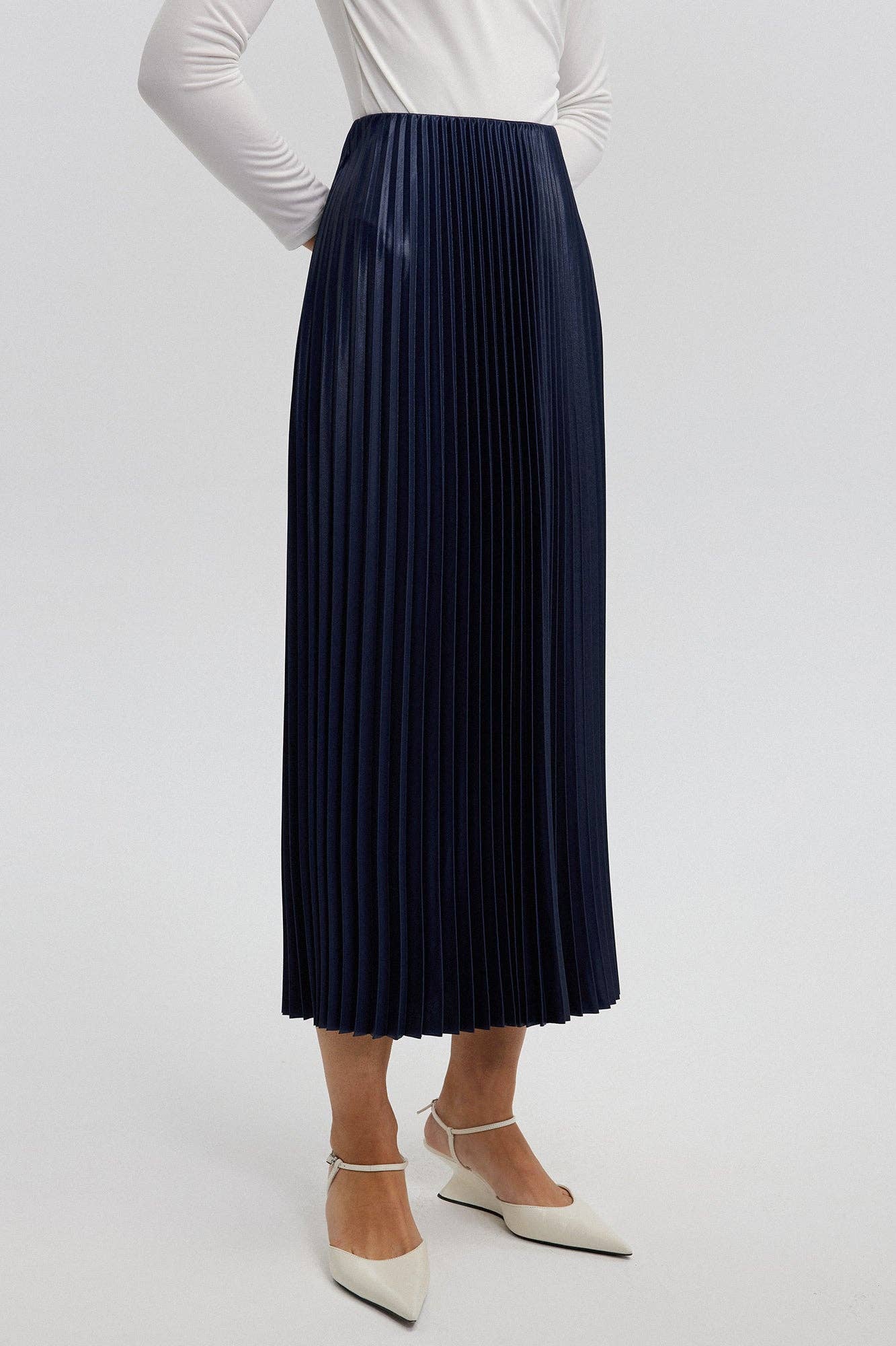 Gonna midi plissettata blu navy