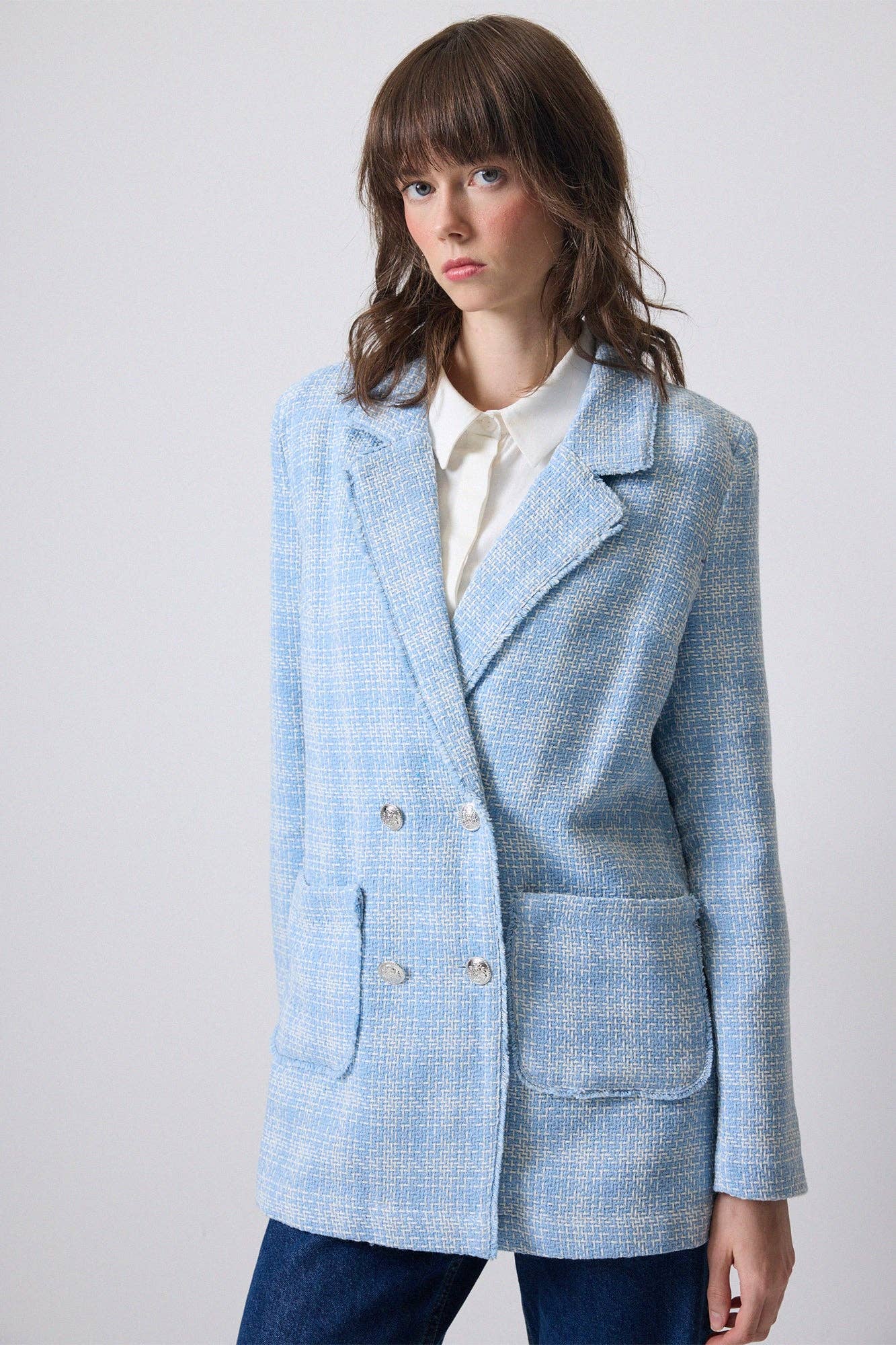 Blazer in tweed con cintura