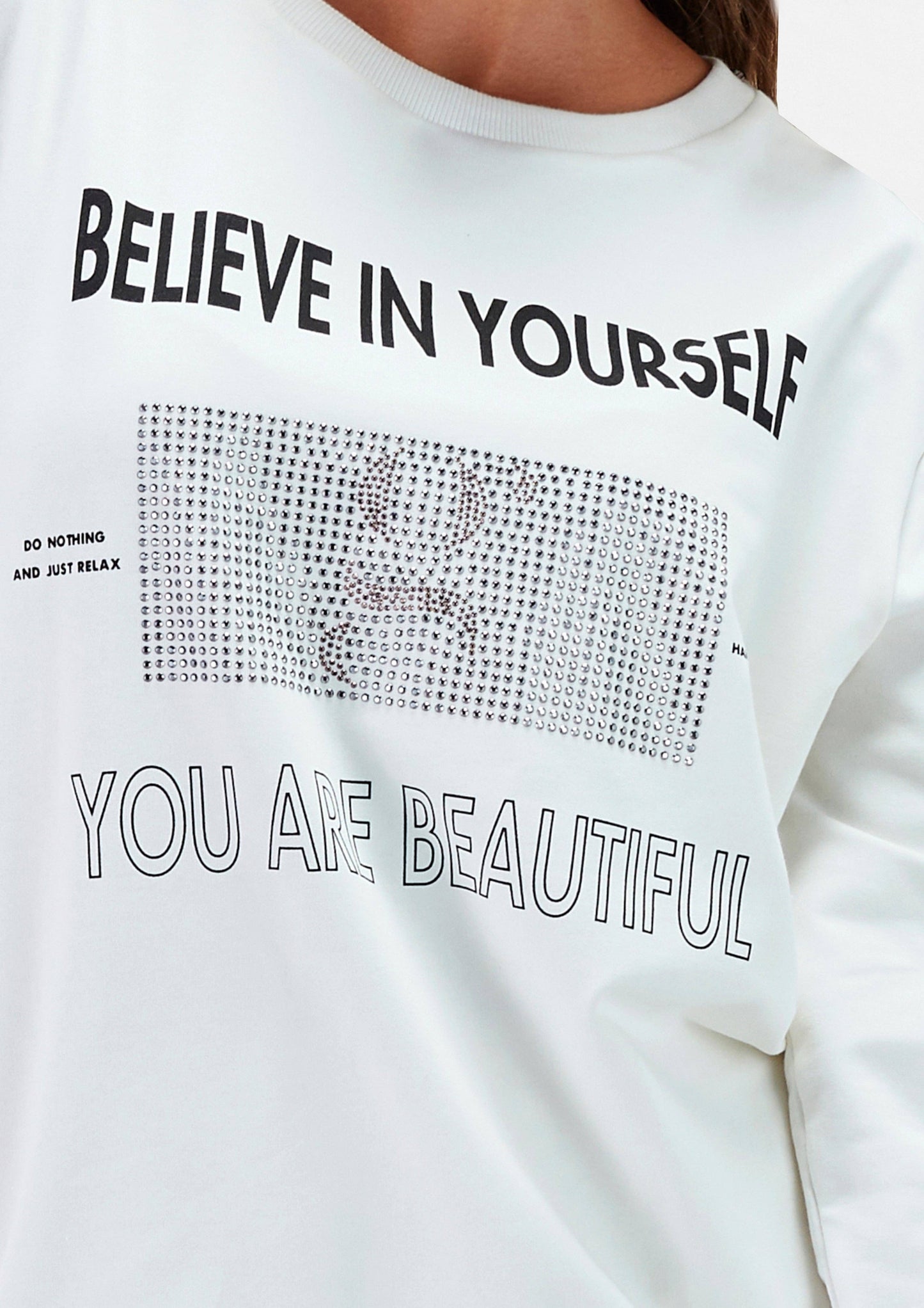 Felpa in cotone con scritte e strass