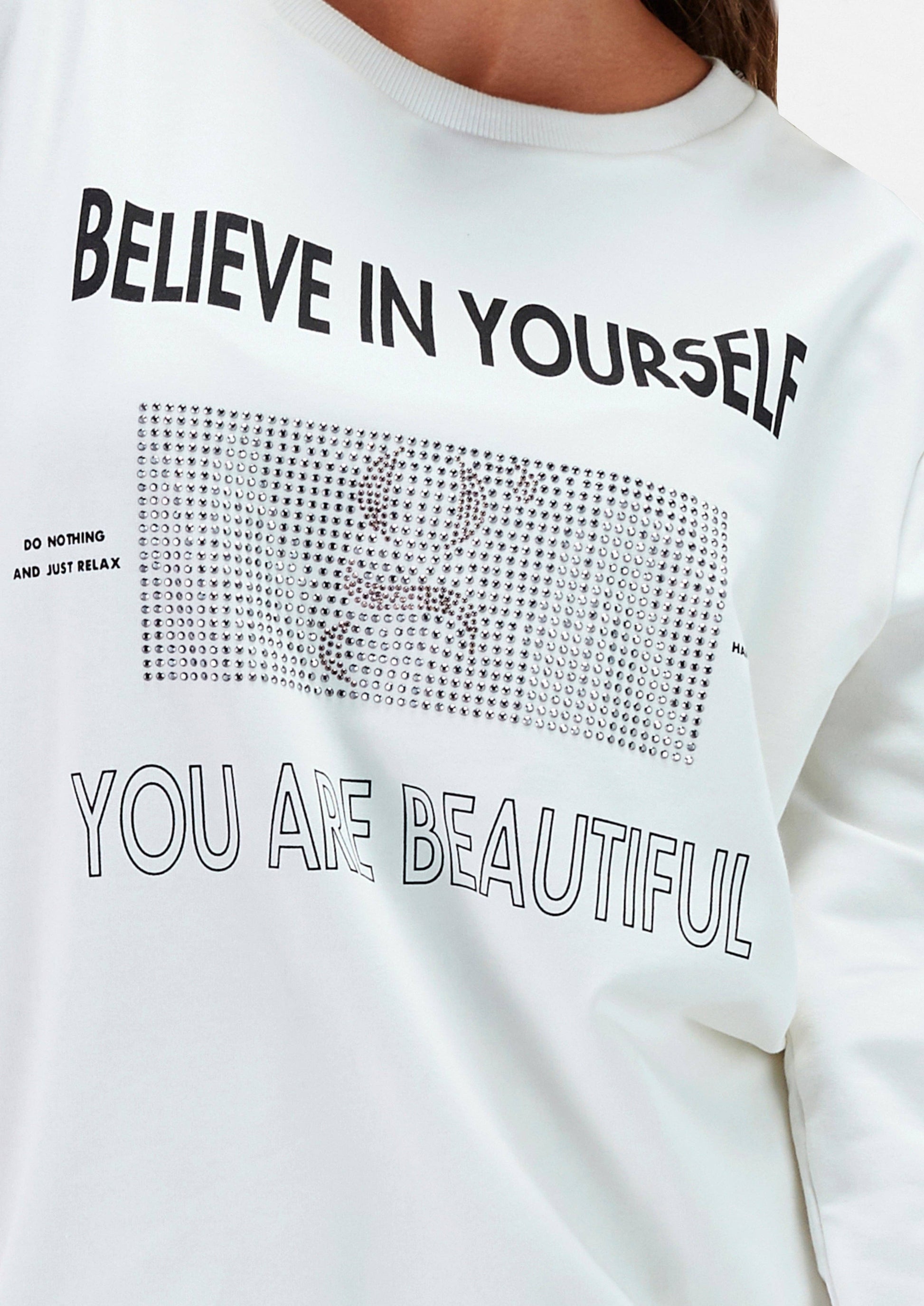 Felpa in cotone con scritte e strass