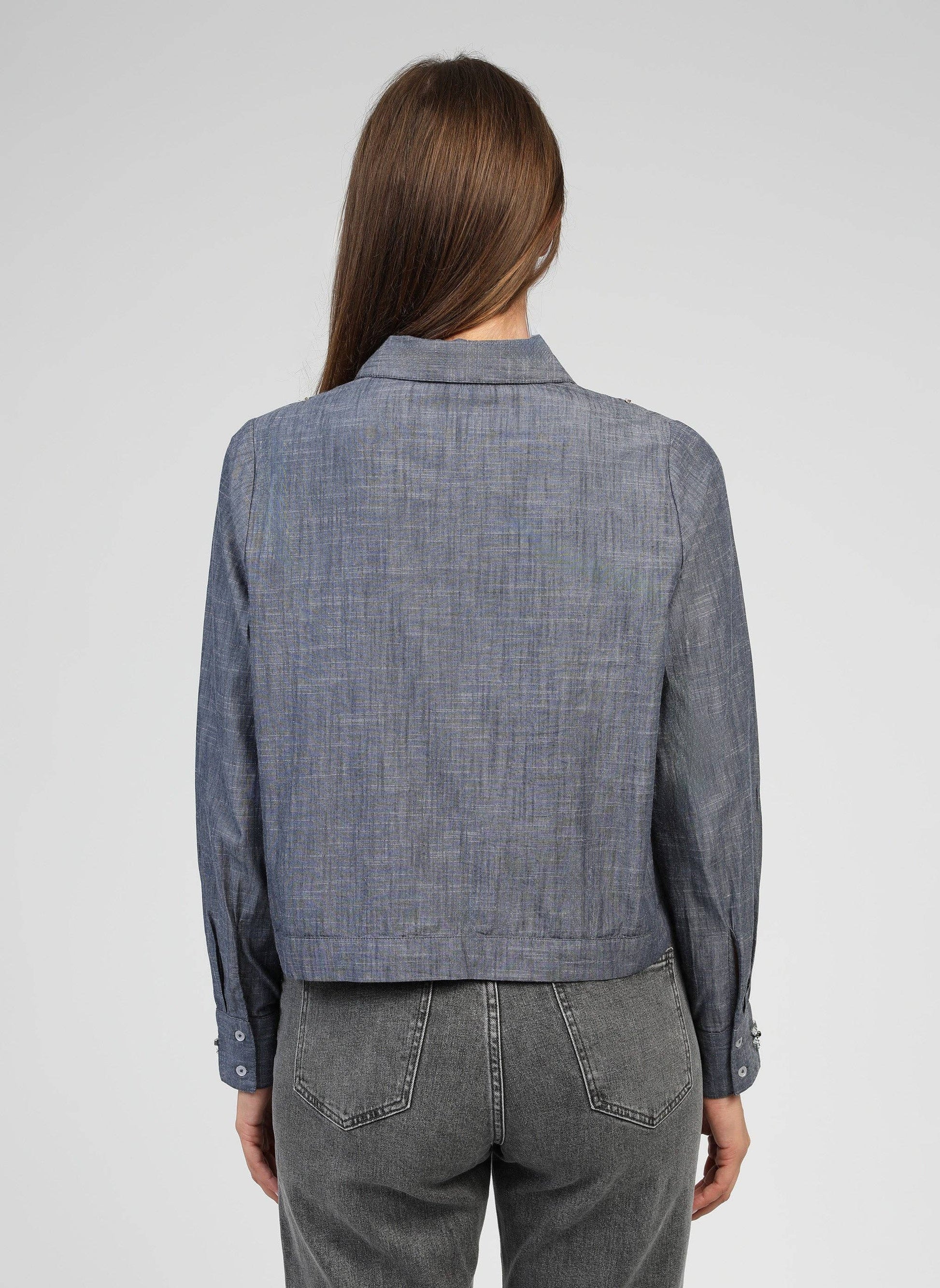 Camicia in denim Stelia con ricami e paillettes