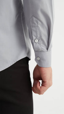 Camicia uomo grigia easy iron con collo francese e dettagli tartan
