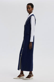 Abito maxi doppiopetto senza maniche blu navy