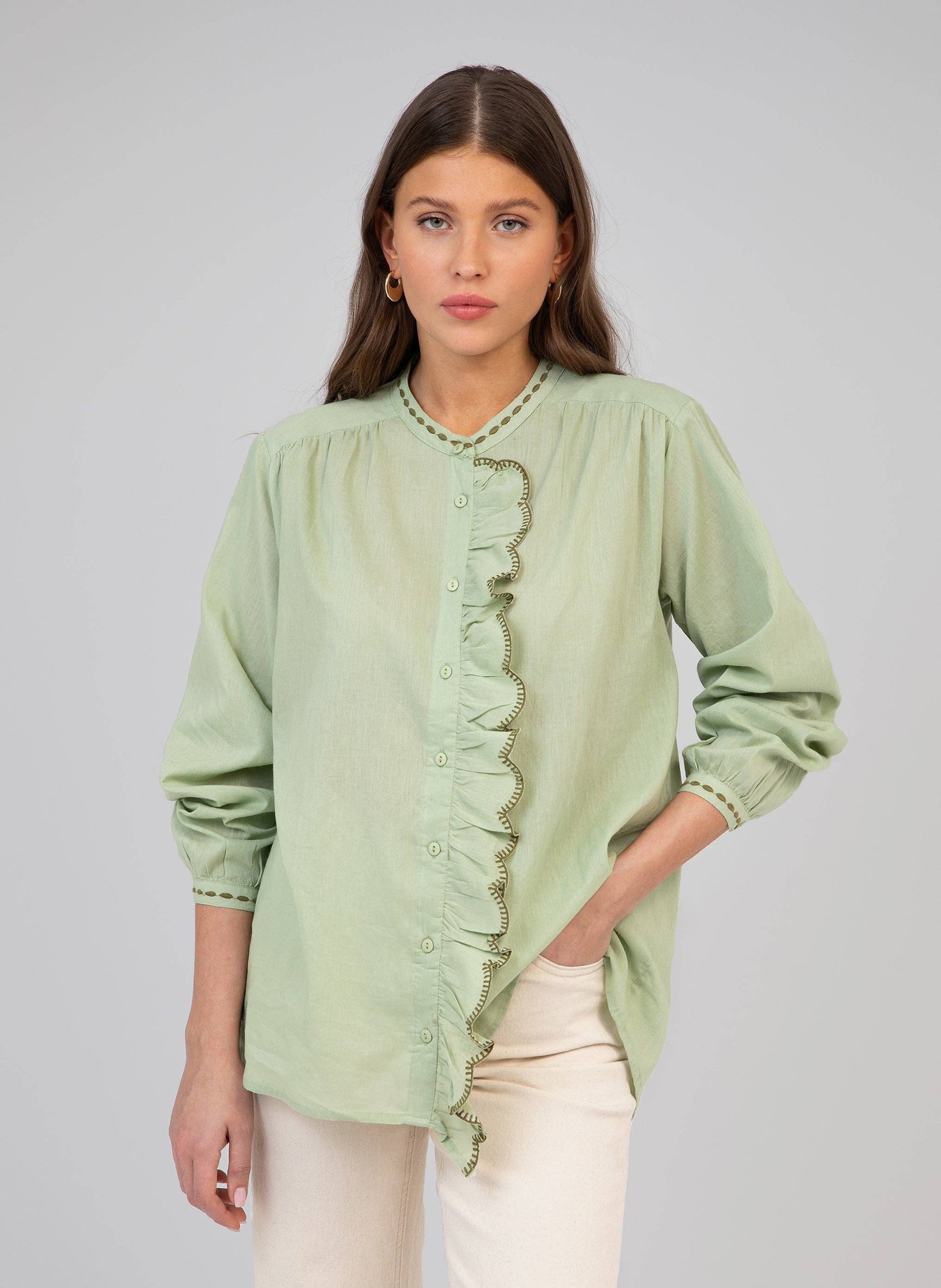 Camicia Soufiana in voile di cotone color mandorla