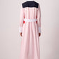 Abito camicia maxi bicolore a righe in cotone misto
