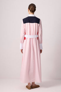 Abito camicia maxi bicolore a righe in cotone misto