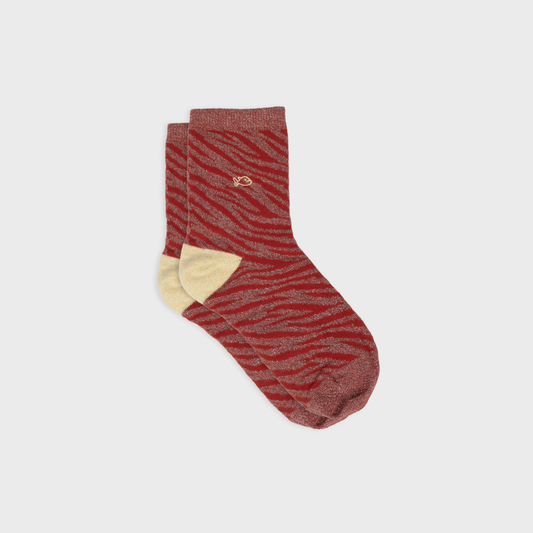 Calzini glitterati zebrati bordeaux in cotone pettinato