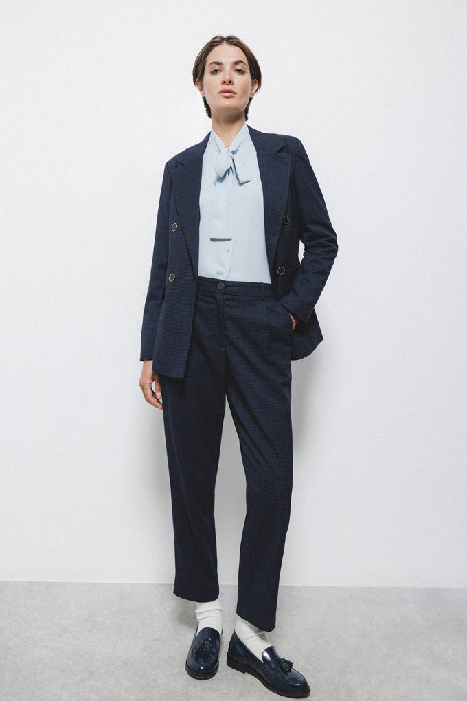 Pantaloni slim a quadri blu navy