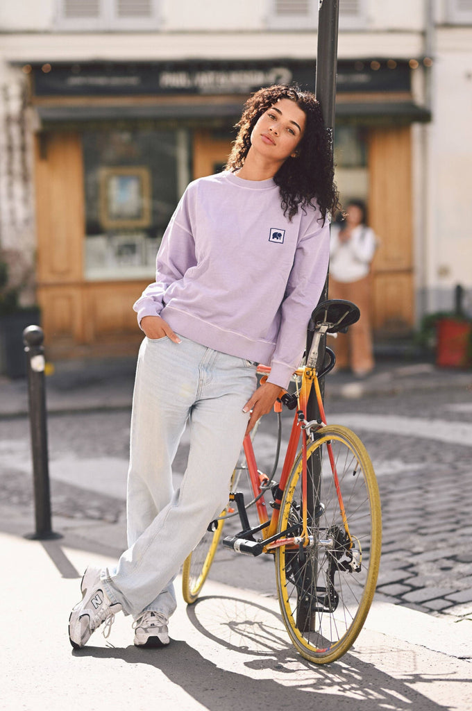 Felpa oversize donna lavanda tinto a pigmenti