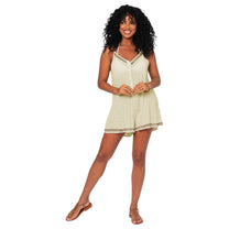 Tuta corta boho in cotone crema con spalline regolabili