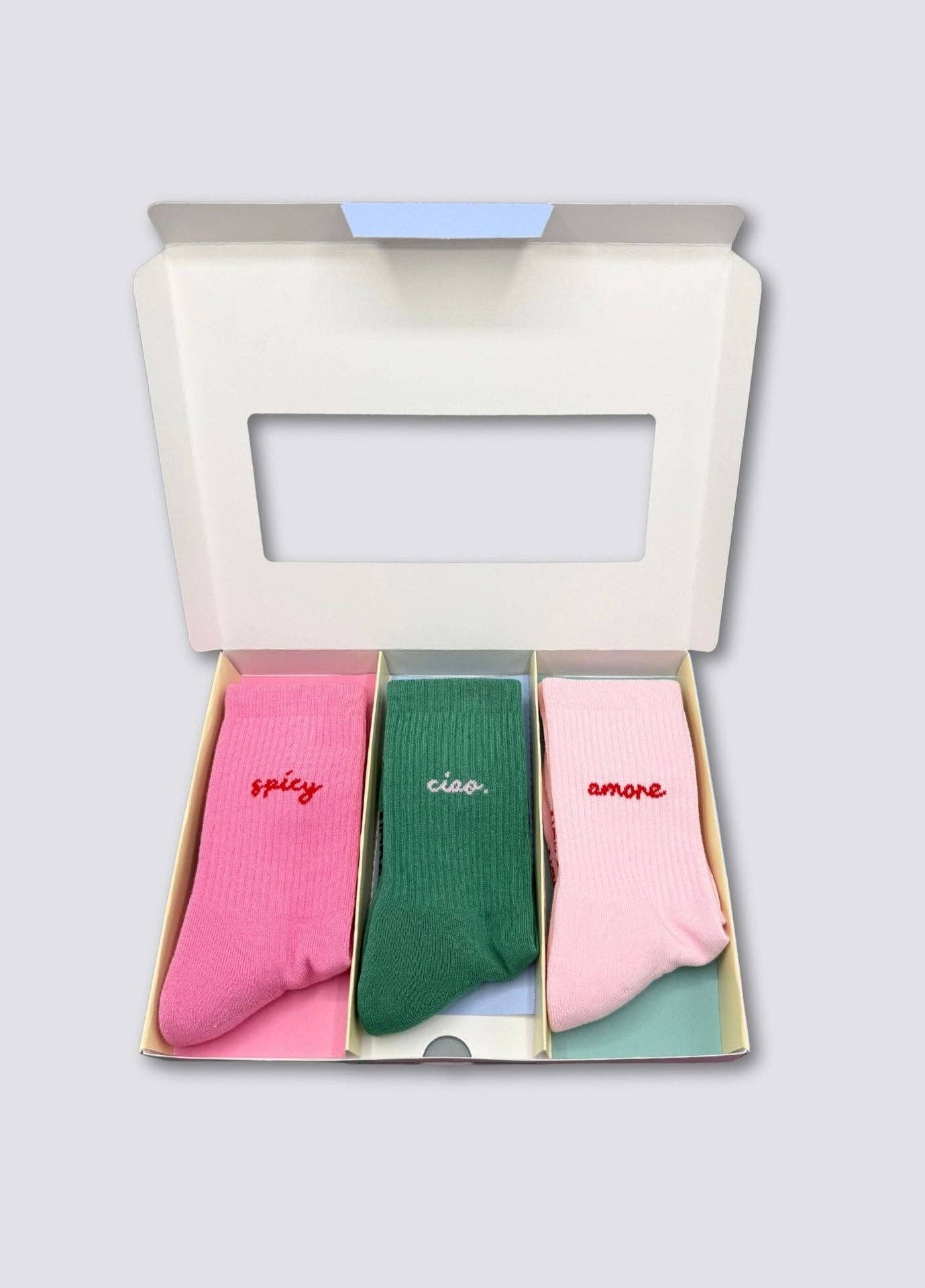 Set regalo di calzini colorati con scritte (pack da 3)