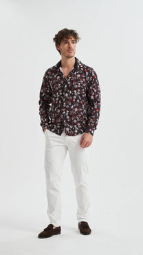 Camicia stretch aderente con stampa marina nera