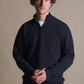 Maglione uomo in lana jacquard con zip a un quarto blu oceano