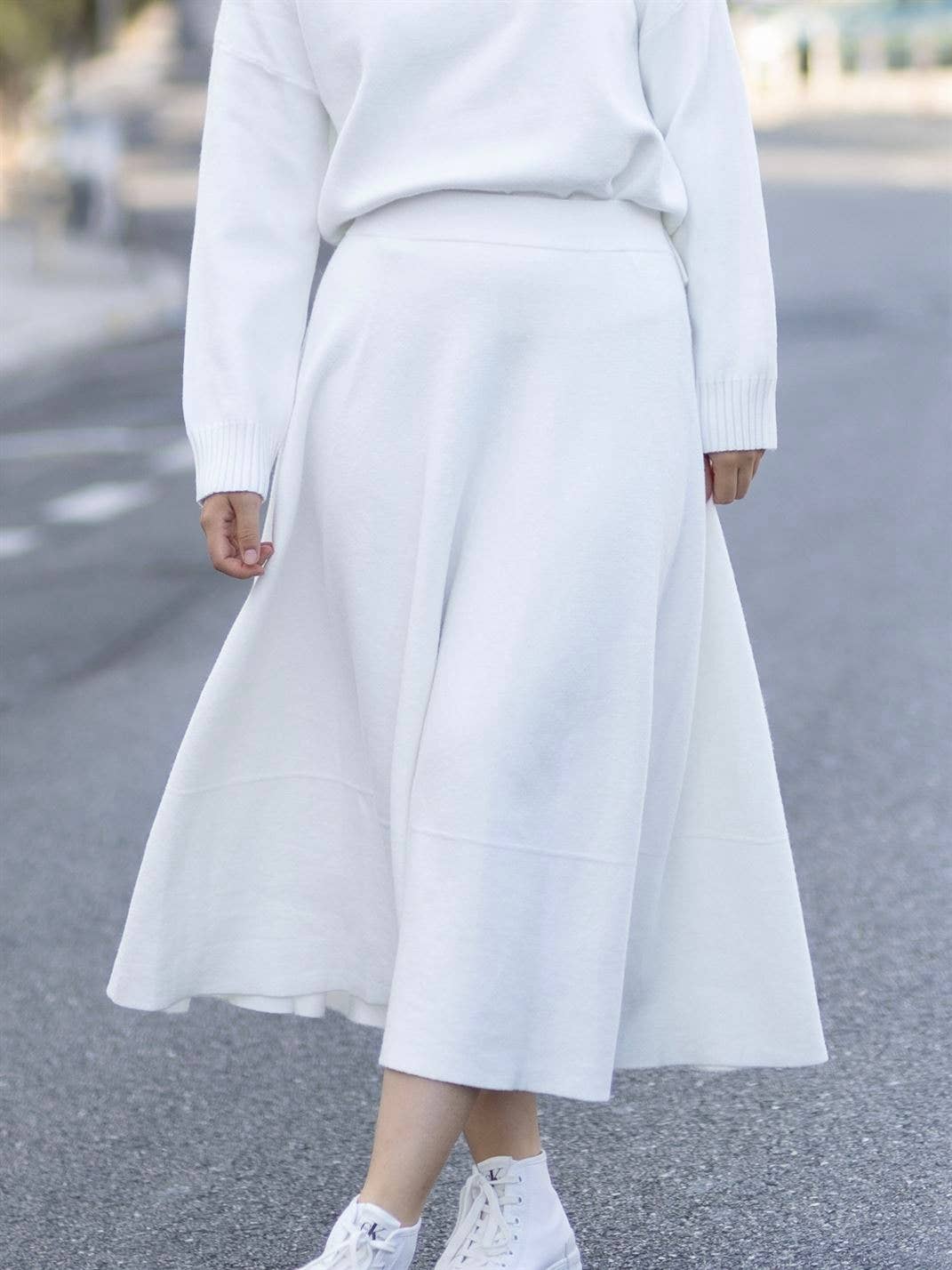 Gonna midi in maglia fluida svasata