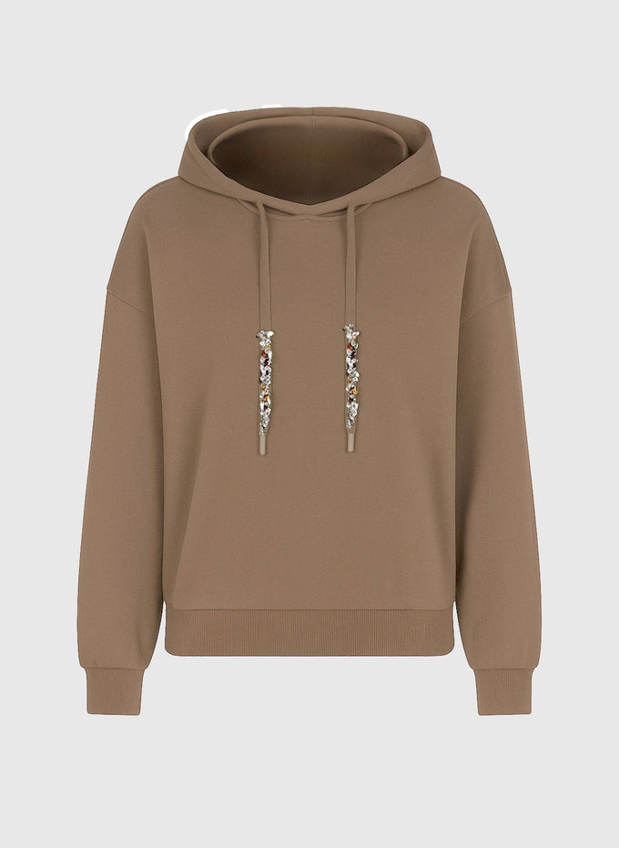 Felpa hoodie Anika cammello con coulisse gioiello