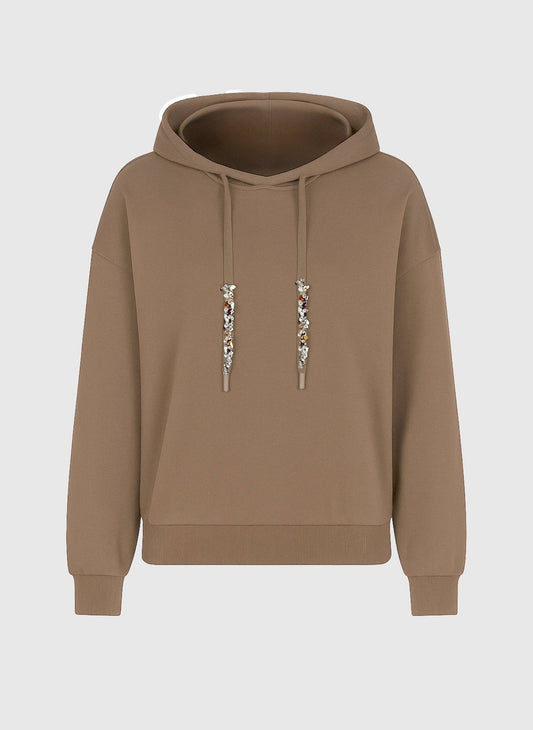 Felpa hoodie Anika cammello con coulisse gioiello