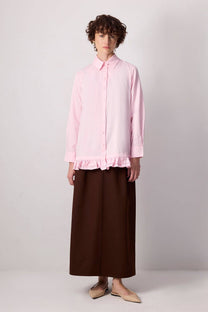Camicia in popeline rosa con orlo arricciato in misto cotone