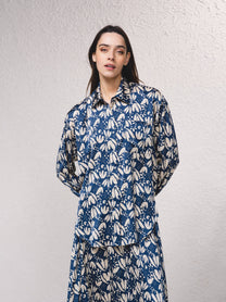 Blusa fluida in raso stampato