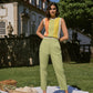 Pantaloni con pinces in cotone stretch a vita alta