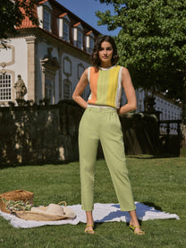 Pantaloni con pinces in cotone stretch a vita alta