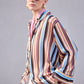 Camicia in raso a righe multicolore con polsini a contrasto