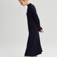 Abito lungo a costine con collo alto in blu navy