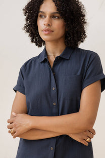 Camicia Bea in seersucker blu navy