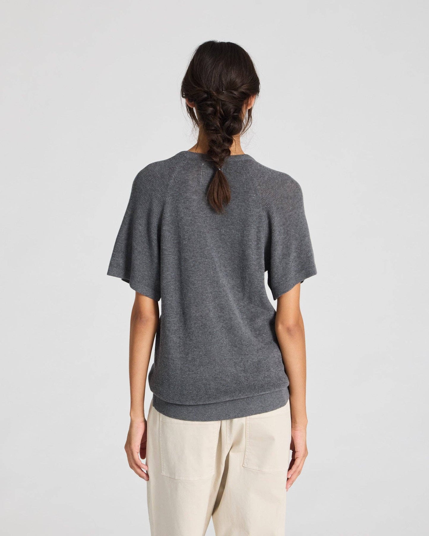 T-shirt in maglia Karen in cotone biologico grigio scuro mélange