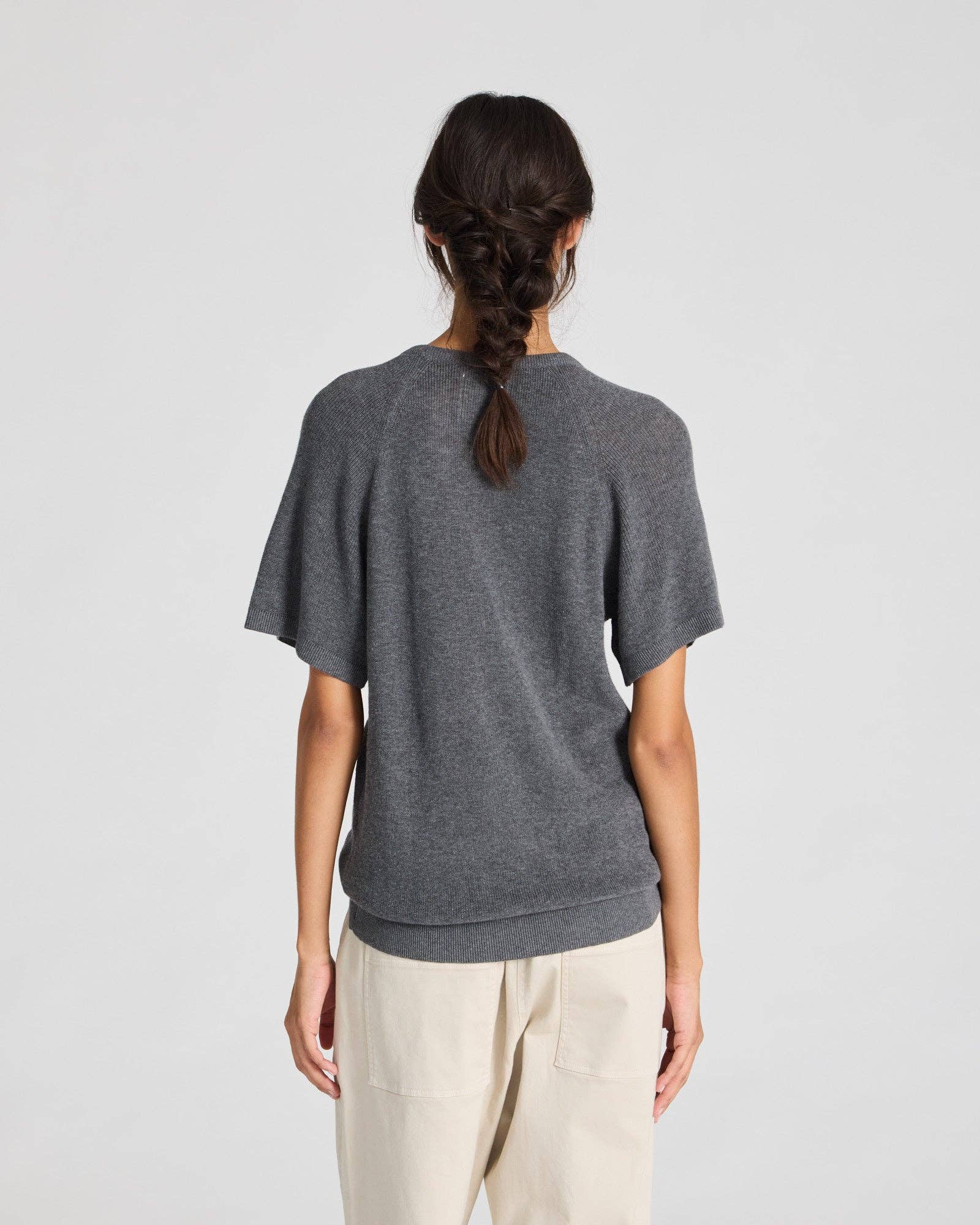 T-shirt in maglia Karen in cotone biologico grigio scuro mélange
