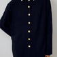 Cardigan lungo blu navy con bottoni dorati