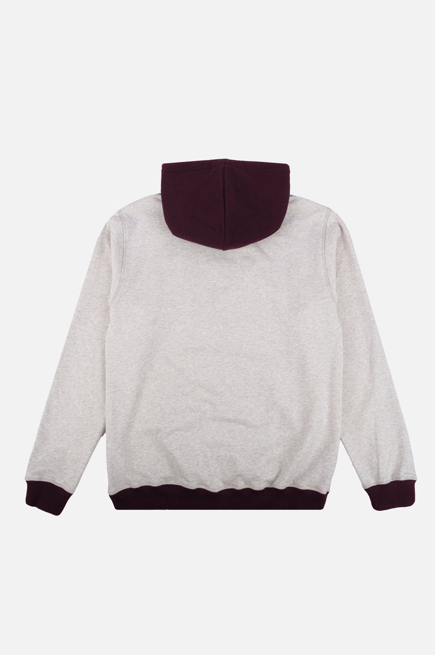 Felpa oversize con cappuccio calda bicolor grigio mélange e bordeaux