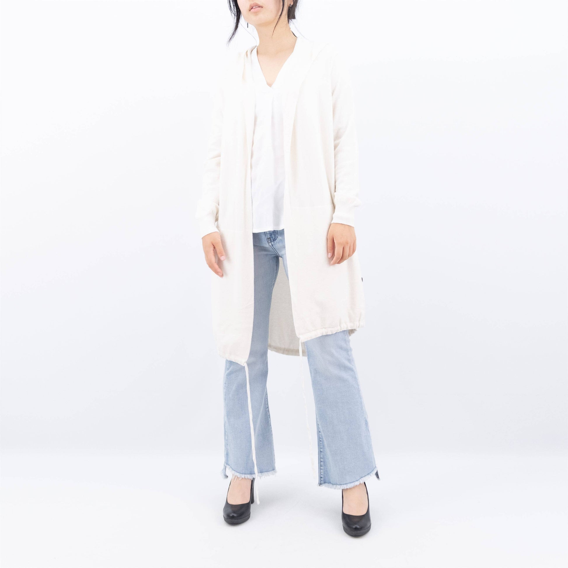 Gilet lungo con cappuccio in maglia morbida