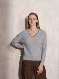 Maglione in maglia di lurex con scollo a V