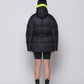 Piumino puffer con cintura bicolore nero e giallo fluo