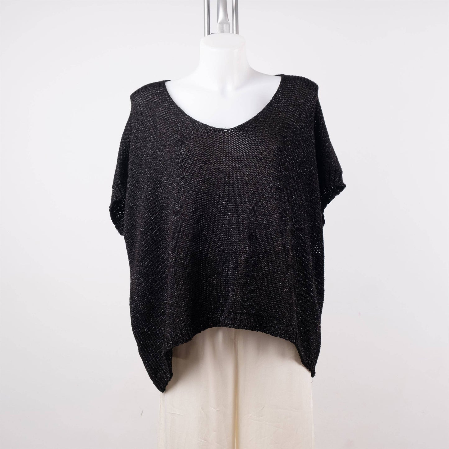 Maglione corto in maglia metallizzata con maniche corte