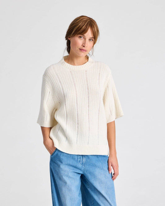 Maglione a maniche corte in lana d’agnello biologica Tulle - Bianco Sussurro