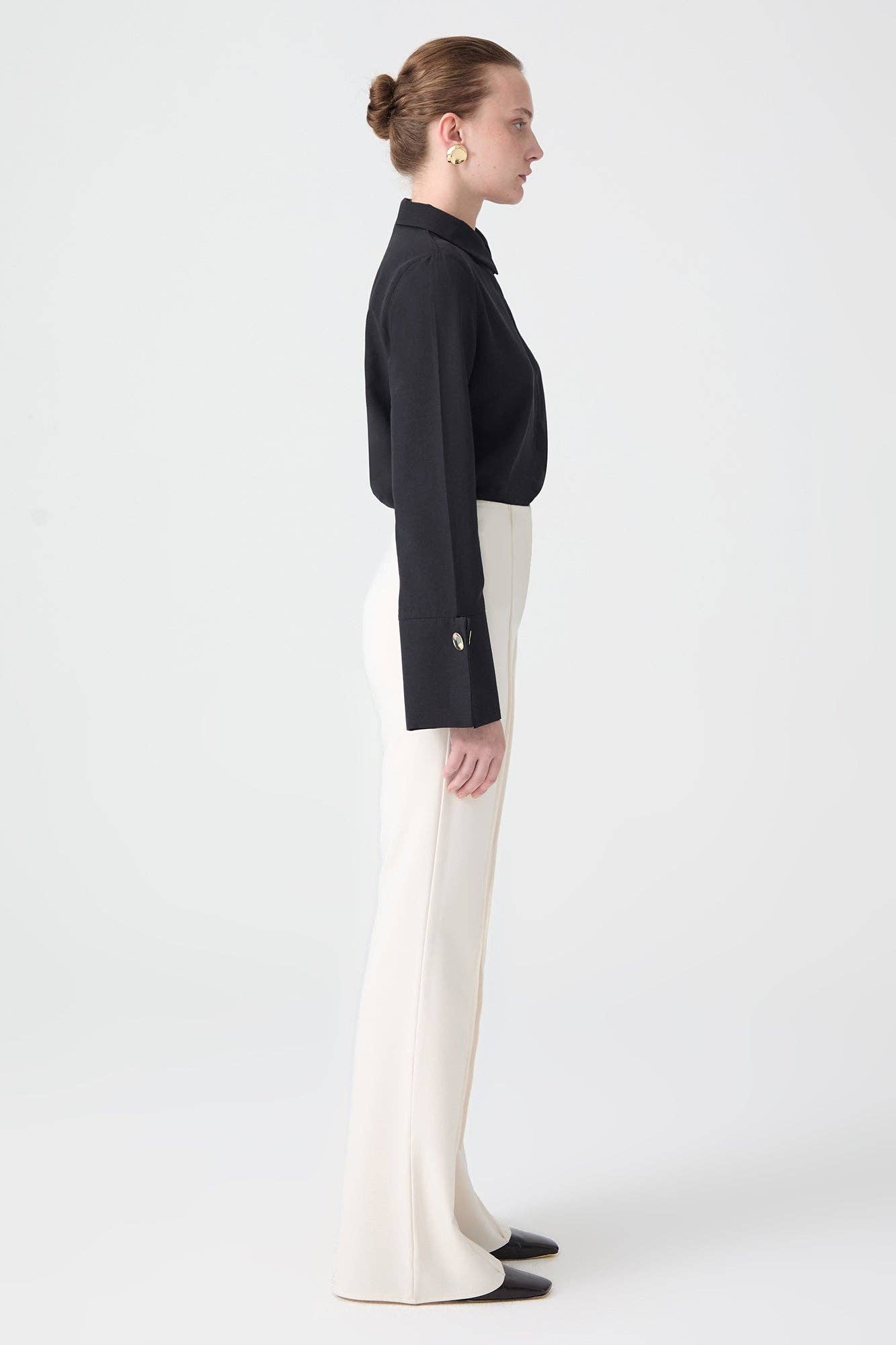 Pantaloni a coste in crêpe ecru