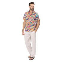 Camicia estiva a maniche corte in voile di cotone floreale
