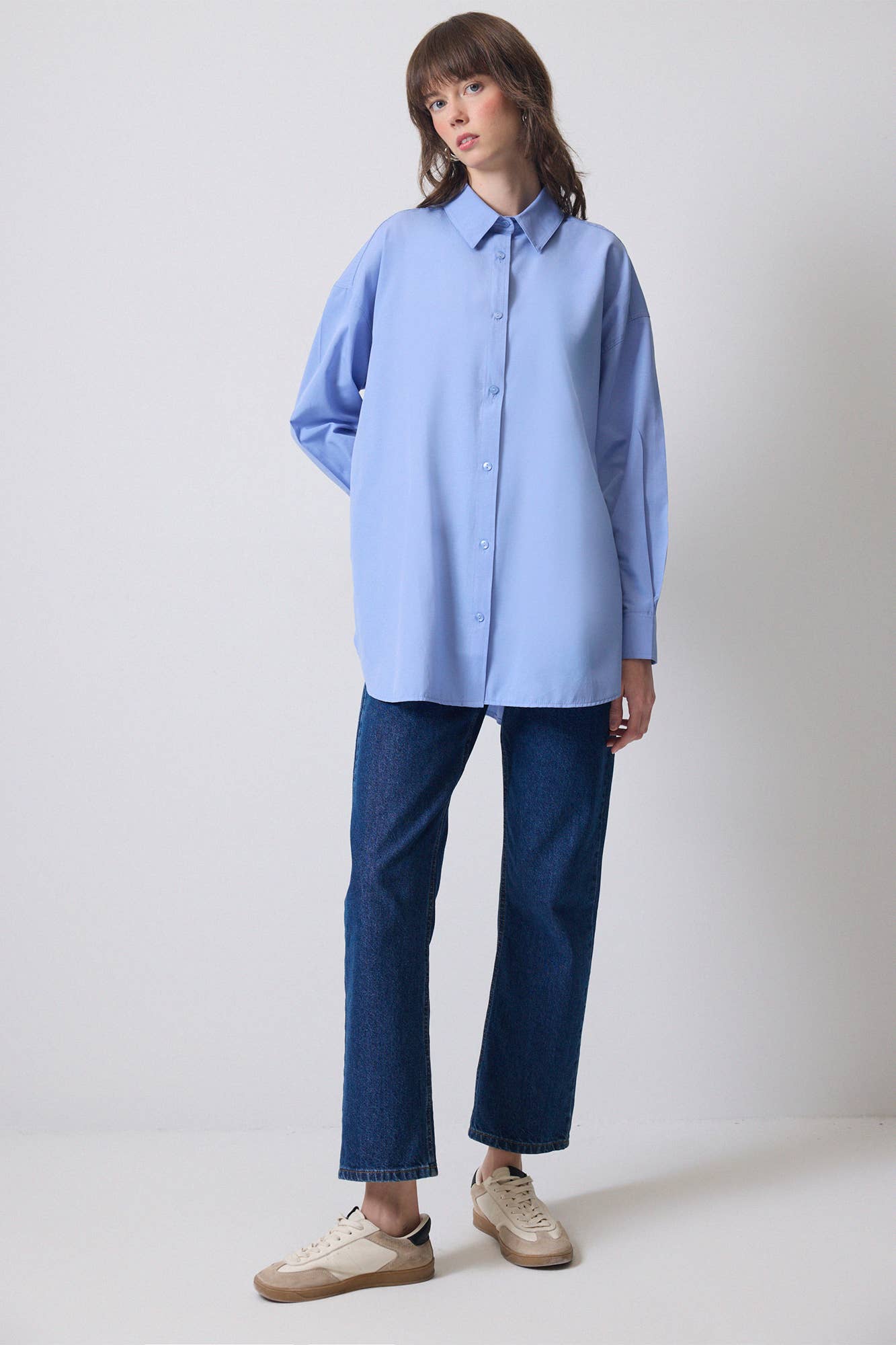 Camicia oversize in popeline di cotone con bottoni